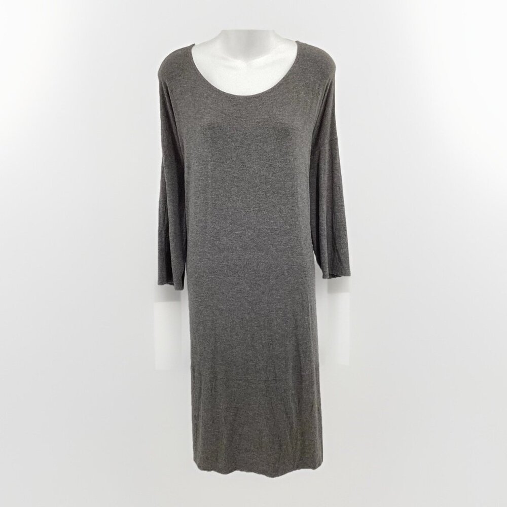 Eileen Fisher Women's Midi Round Neck 3/4 Sleeve Italian Yarn Dress Gray Sz XL